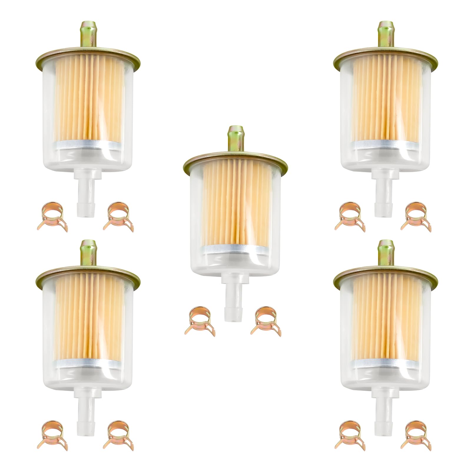 Universal 3/8" Gas Inline Fuel Filters with Hose Clamps for Industrial Tractor, Car, Truck, Motorcycle, RV, Generator and More Gas Power Engines, 5 Pack